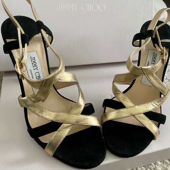 Jimmy Choo Black and Gold Strappy Heel - Picture 3 of 9